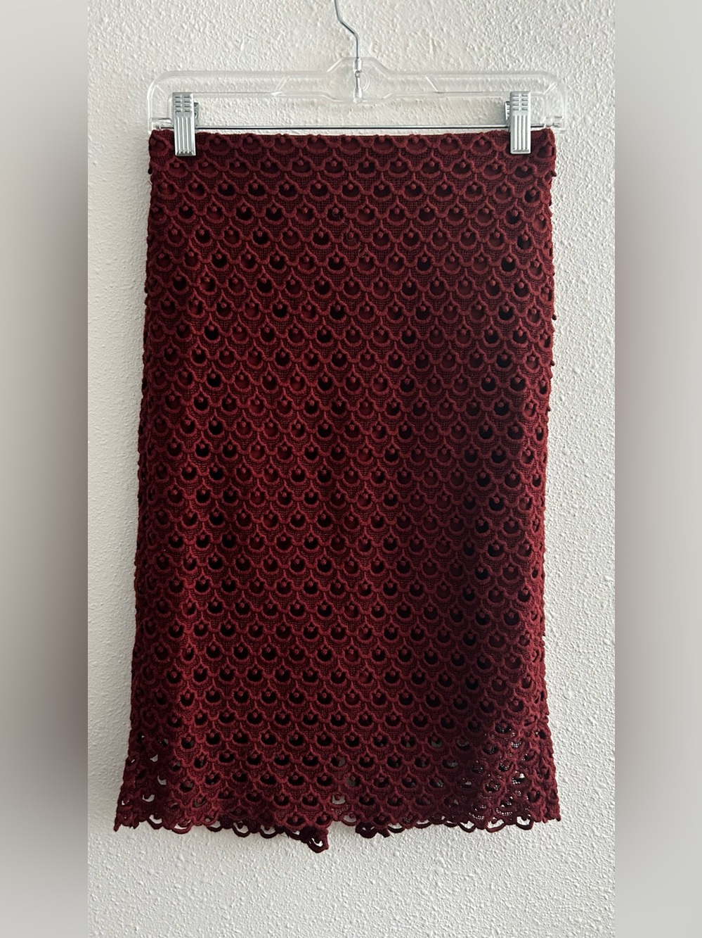 Ann Taylor Crochet Pencil Skirt in Deep Burgundy
